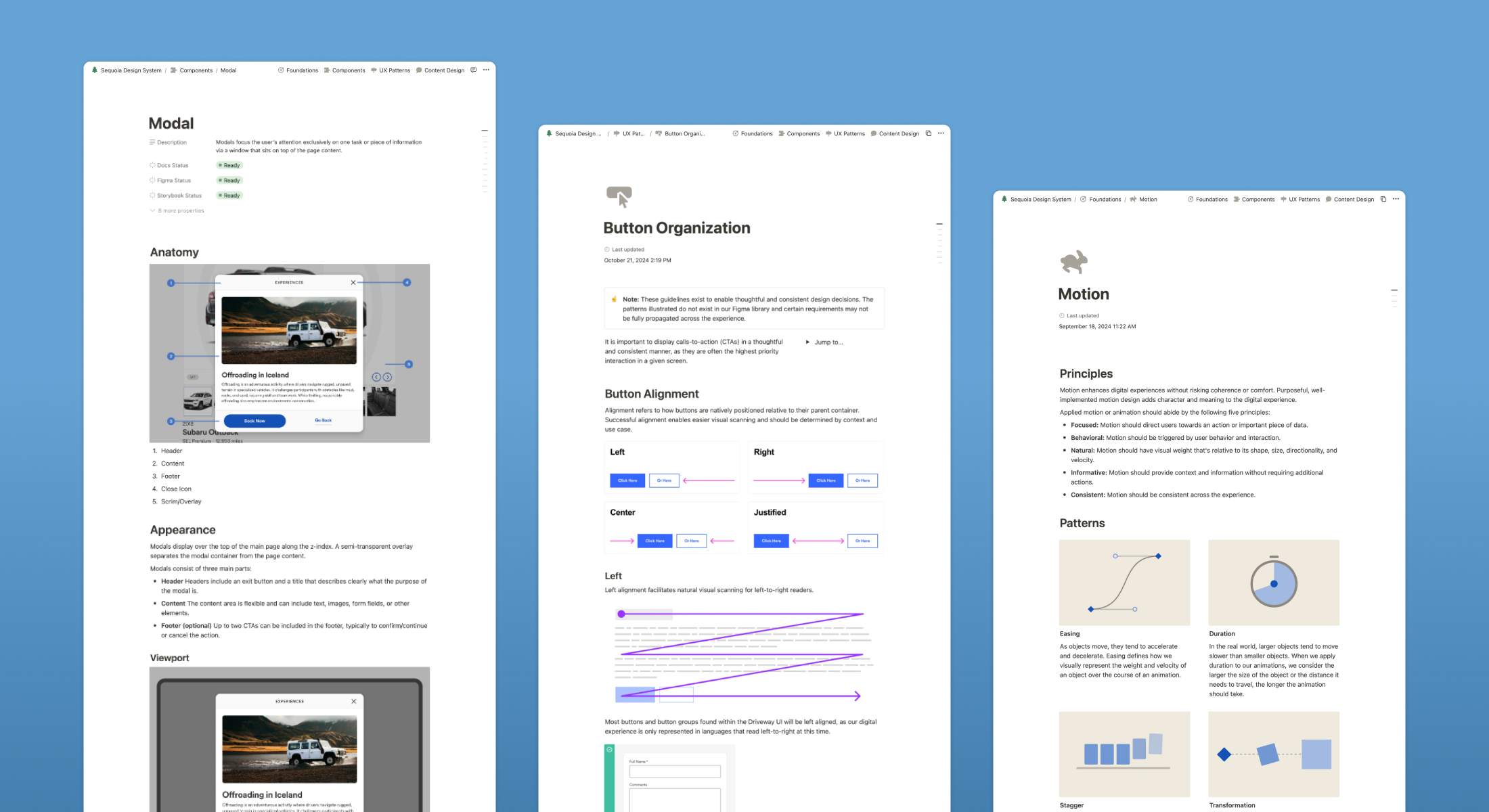Three different documentation screens.