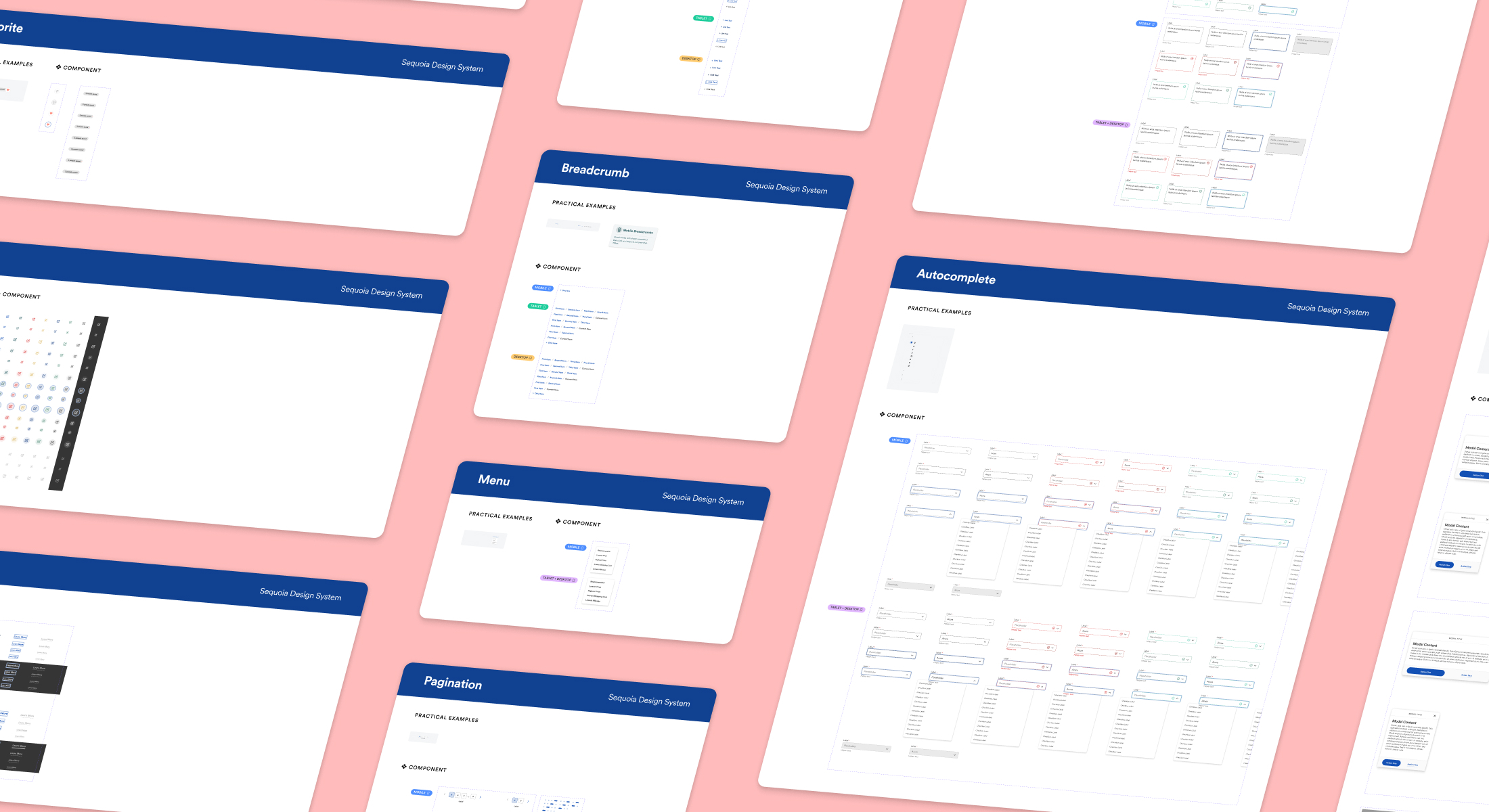 An array of Figma frames from a design system library file.